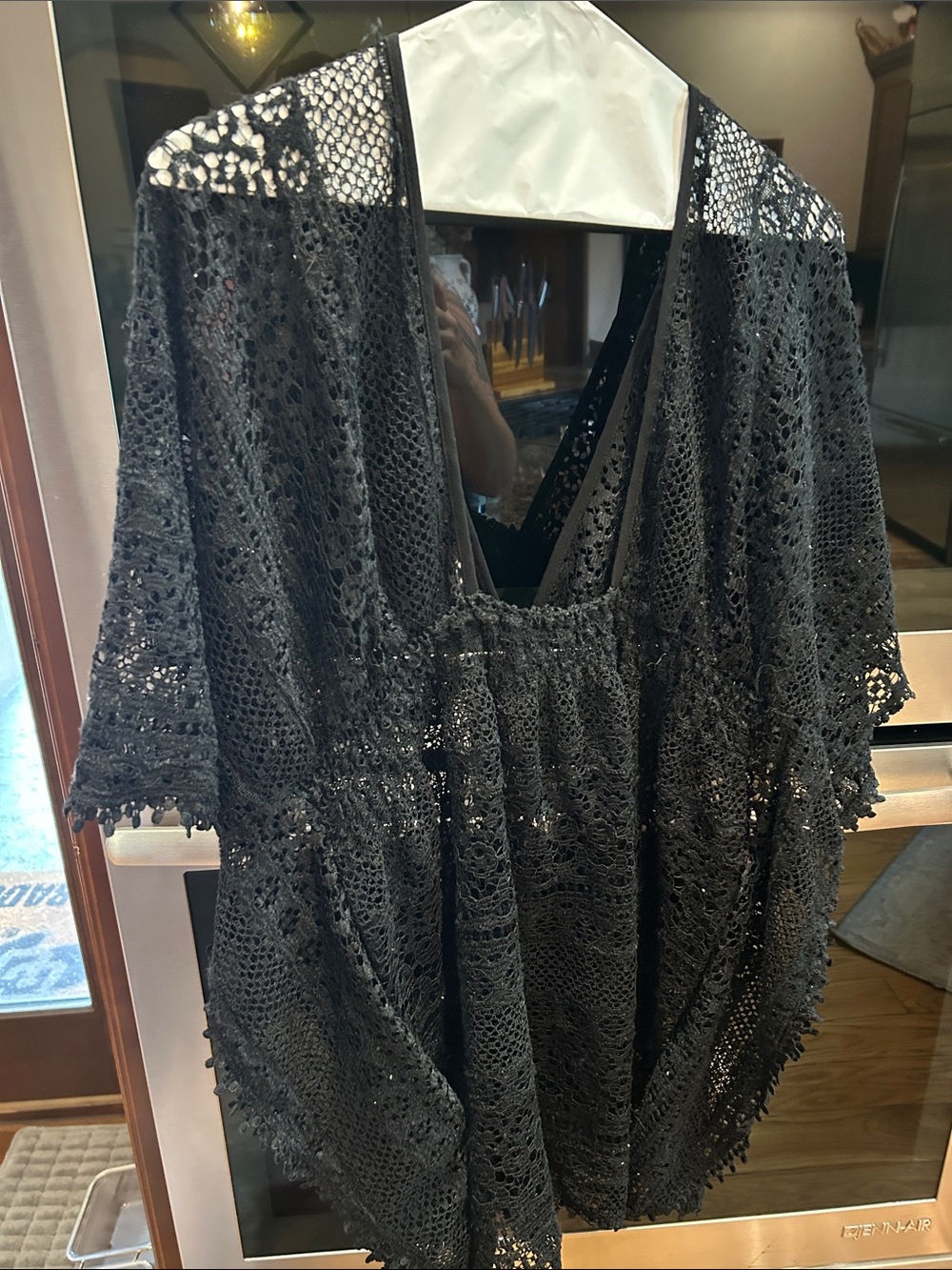 Women's Black Crochet tunic  V-Neck Cover-Up embroidered medium to xl
